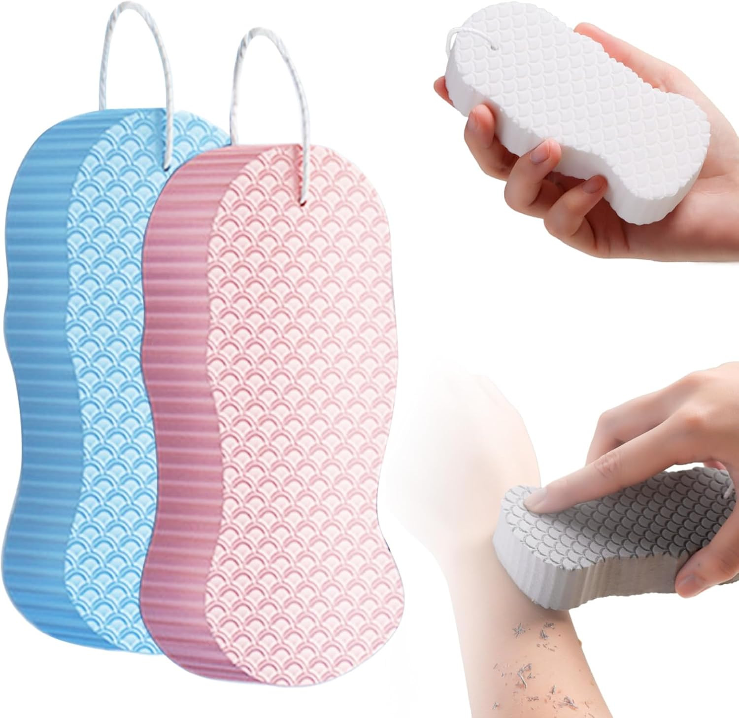 Magic Exfoliating Bath Sponge, 2025 New Super Soft Exfoliating Bath Sponge, 3D Magic Exfoliating Body Scrubber, Shower Sponges for Body Removes Dead Skin (Pink Blue)