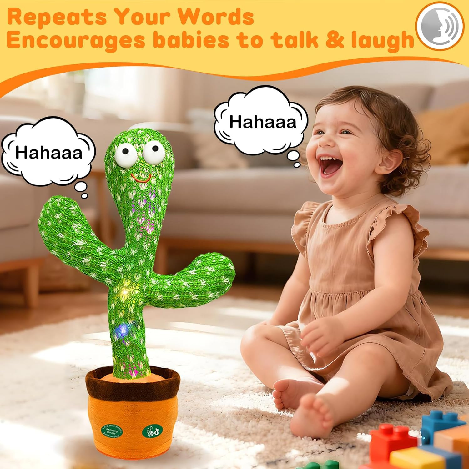 Hunfur Dancing Mimicking Talking Cactus Toy,Funny Gift for Toddler 1 2 3 Year Old Boy Girl,Singing Record Repeat What You Say Light Up Baby Infant Toys 6-12