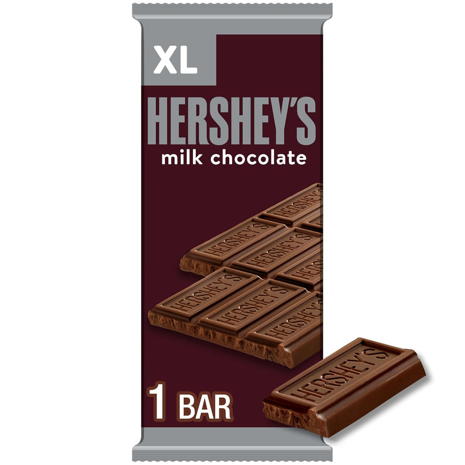 HERSHEY'S Milk Chocolate XL, Candy Bars, 4.4 oz (12 Count, 16 Pieces)
