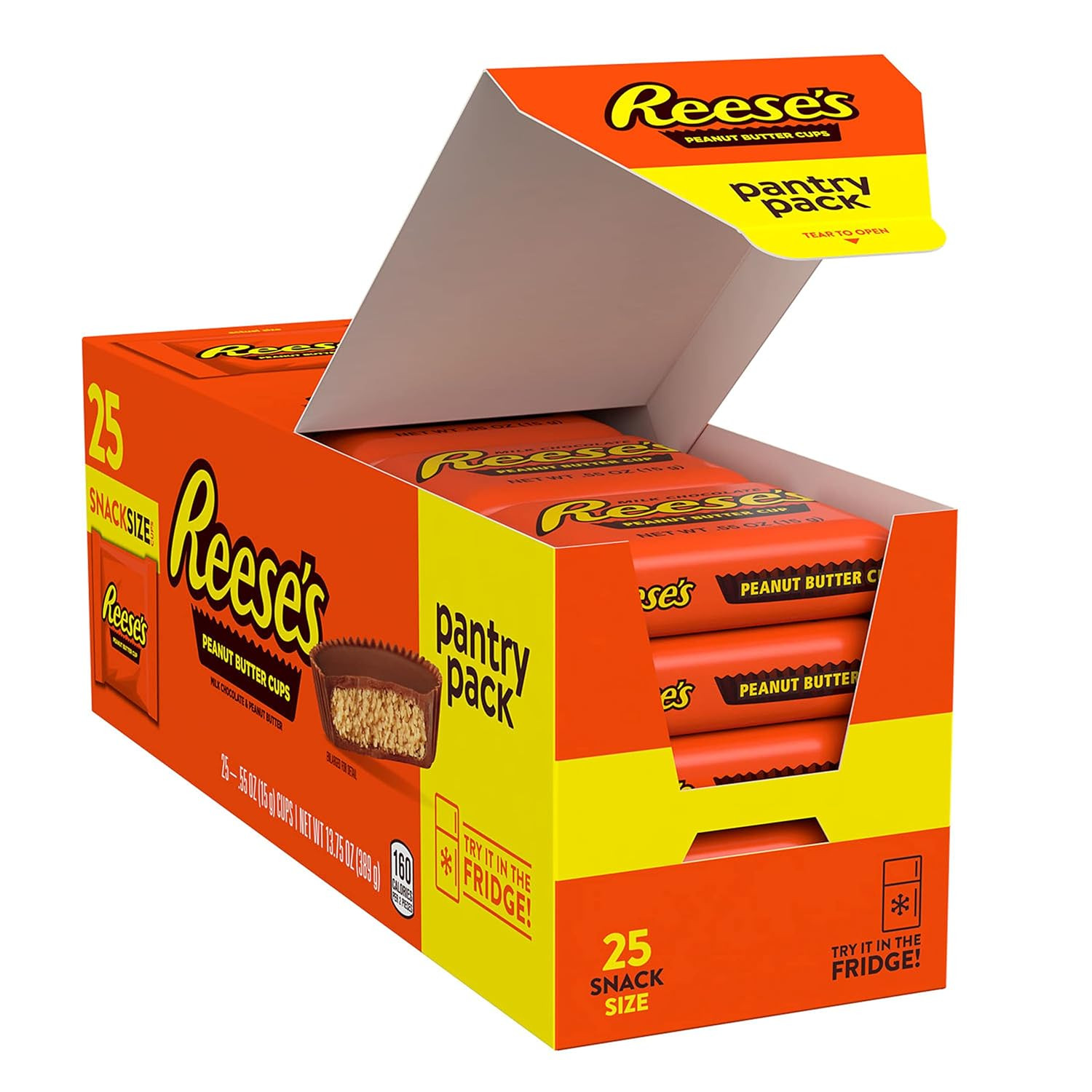 REESE'S Milk Chocolate Snack Size Peanut Butter Cups, Candy Pantry Pack, 13.75 oz (25 Pieces)