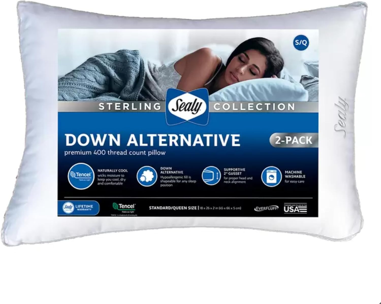 sealy Sterling Collection Down Alternative Pillows 400 Thread Queen - 2 Pack
