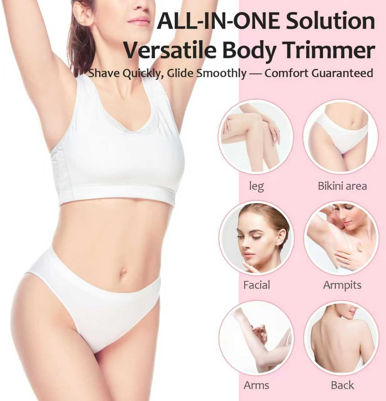 Bikini Trimmer for Women,IPX7 Waterproof Rating for Wet and Dry Use,Rechargeable,Electric Razors for Women,2 in 1 Dual Blade,for Use on The Face, Underarms, Bikini Area and Legs. (Pink)