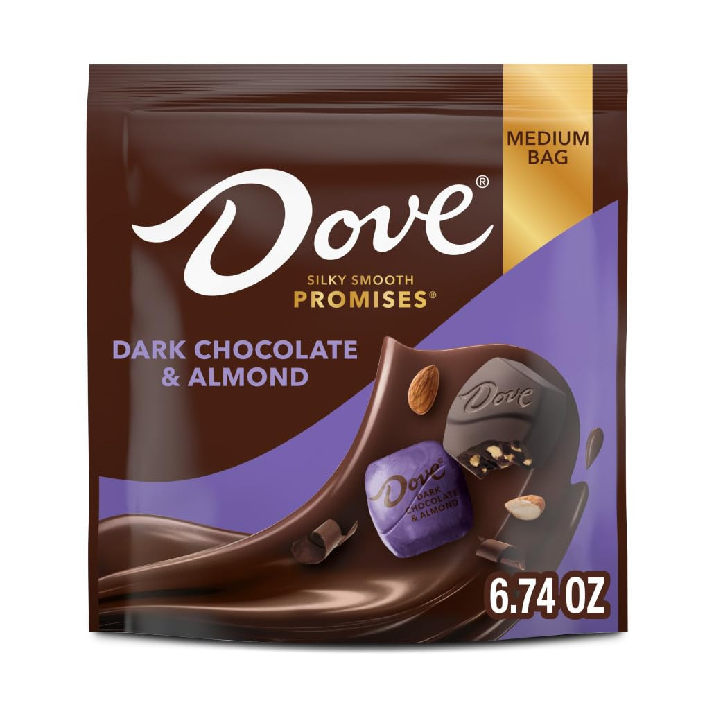 DOVE PROMISES Dark Chocolate Almonds, Dark Chocolate Candy, Bulk Candy Individually Wrapped, 6.74 oz Bag (Pack of 8)