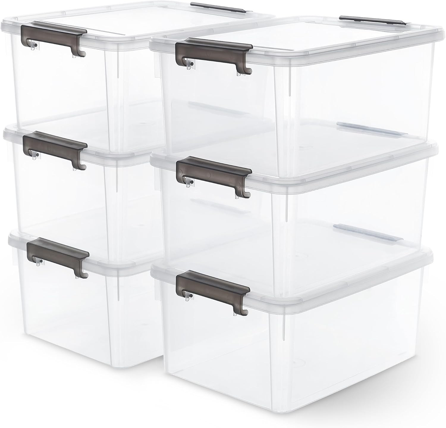 Plastic Storage Bins with Lids,Clear Storage Containers for Organizing,Large Stackable Storage Box 17QT 6 Packs