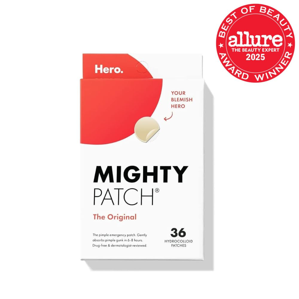 Mighty Patch™ Original patch from Hero Cosmetics – The #1 Hydrocolloid Acne Pimple Patch for Shrinking Zits and Whiteheads in 1 use; Nighttime Spot Stickers